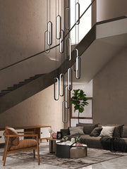 HEIKESZ Modern Minimalist Stair Chandelier Black Square Hollow Lamp for Villa Duplex Living Room Nordic Ceiling Light LED Pendant