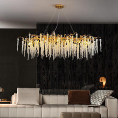 HEIKESZ Modern Crystal Chandelier Luxury Water Drop Branch Design for Living Room Dining Room Bedroom Villa Lighting
