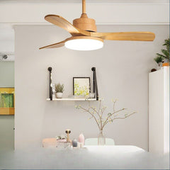 HEIKESZ Modern Nordic Style 32 to 60 Inch Solid Wood Ceiling Fan with LED Light and Remote Control for Home Office