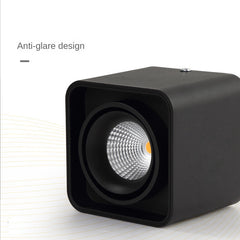 HEIKESZ Square LED Spotlight Open-Mounted Cob Anti-Glare Downlight Household Punch Free Ceiling Lamp