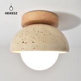 HEIKESZ Yellow Cave Stone Lamp Japanese Style Wooden Wabi Sabi Ceiling Light Retro Medieval Cream Wind Porch Balcony Corridor Aisle LED Light for Room