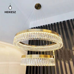 HEIKESZ Modern Luxury Crystal Chandelier Round Stainless Steel Ceiling Light for Living Room Dining Bedroom Hotel Club