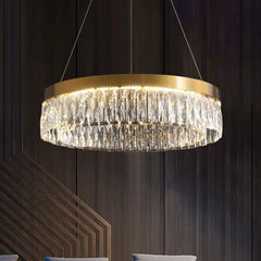 HEIKESZ Modern Luxury Crystal Chandelier Round Stainless Steel Ceiling Light for Living Room Dining Bedroom Hotel Club