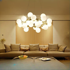 HEIKESZ Post-Modern Nordic LED Iron Droplight Creative Magic Bean Lamp Cool Glass Ball Chandelier for Living Room Bedroom Ceiling Lighting