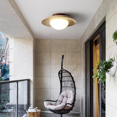 HEIKESZ Yellow Cave Stone Lamp Japanese Style Wooden Wabi Sabi Ceiling Light Retro Medieval Cream Wind Porch Balcony Corridor Aisle LED Light for Room