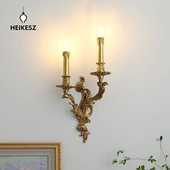HEIKESZ Luxury European Retro French Brass Candle Wall Light for Villa Living Room Dining Bedroom Corridor
