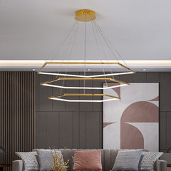 HEIKESZ Post-Modern Geometric Designer Golden Mirror Hexagonal Chandelier Luxury Stainless Steel Industrial Style Warm Light for Living Room Bedroom Ceiling Lighting