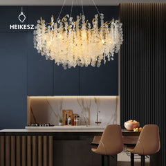 HEIKESZ Modern Crystal Chandelier Luxury Round Glass Light for Living Room Bedroom Villa Restaurant Nordic French Simplicity