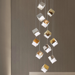 HEIKESZ Loft Staircase Long Chandelier Empty Creative Crystal Glass Cube Ice Modern Restaurant Bar Chandelier