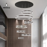 HEIKESZ Modern Black Art Ring Chandelier Luxury Living Room Light for Duplex Loft Villa