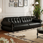 Retro style oil wax leather sofa small apartment living room family apartment medium ancient style old brown straight row French sofa