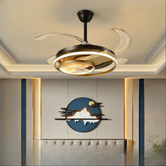 HEIKESZ New Chinese Style 42 48-inch Invisible Ceiling Fan with LED Light Simple Electric Fan Lamp for Home Master Bedroom Livingroom Restaurant