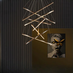 HEIKESZ Modern Stair Chandelier Minimalist LED Line Light for Living Room Bedroom Villa Ceiling Lighting Warm Light Creative Design