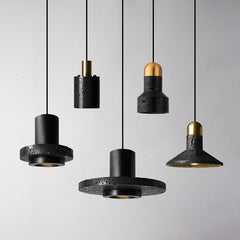 HEIKESZ Luxury Black Cave Stone Chandelier Industrial Modern Light Designer Cement Terrazzo Lamp for Living Room Ceiling Decor