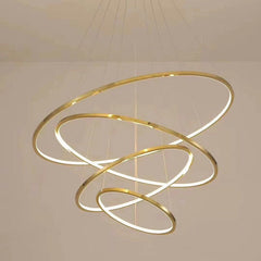 HEIKESZ Modern Ring Chandelier LED Light Minimalist Creative Stainless Steel Line LED Lamp for Living Room Bedroom Kitchen Dining Ceiling