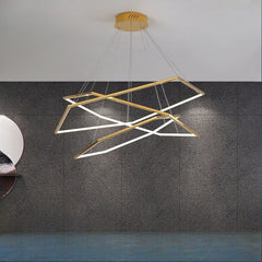 HEIKESZ Post-Modern Geometric Designer Golden Mirror Hexagonal Chandelier Luxury Stainless Steel Industrial Style Warm Light for Living Room Bedroom Ceiling Lighting