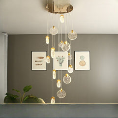 HEIKESZ Modern Minimalist Crystal Long Chandelier for Staircase Loft Villa Nordic LED Ceiling Light Dining Living Room Bedroom Pendant