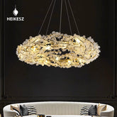 HEIKESZ Floating Light Italian Luxury Crystal Chandelier Creative High-End Copper Ring LED Hanging Light for Bedroom Dining Room Night Aesthetic