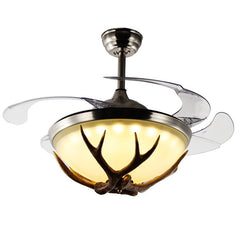 HEIKESZ American Retro Antlers Industrial Style Ceiling Fan Light LED Lamps Frequency Conversion Creative Decorative Fan Lights for Bar Clothing Store