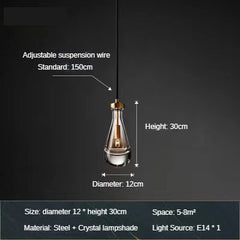 HEIKESZ Modern Luxury Copper Water Drop Chandelier Minimalist Bedroom Bedside Light Creative Living Dining Room Bar Crystal Decoration