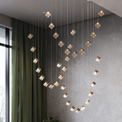 HEIKESZ Loft Staircase Long Chandelier Empty Creative Crystal Glass Cube Ice Modern Restaurant Bar Chandelier