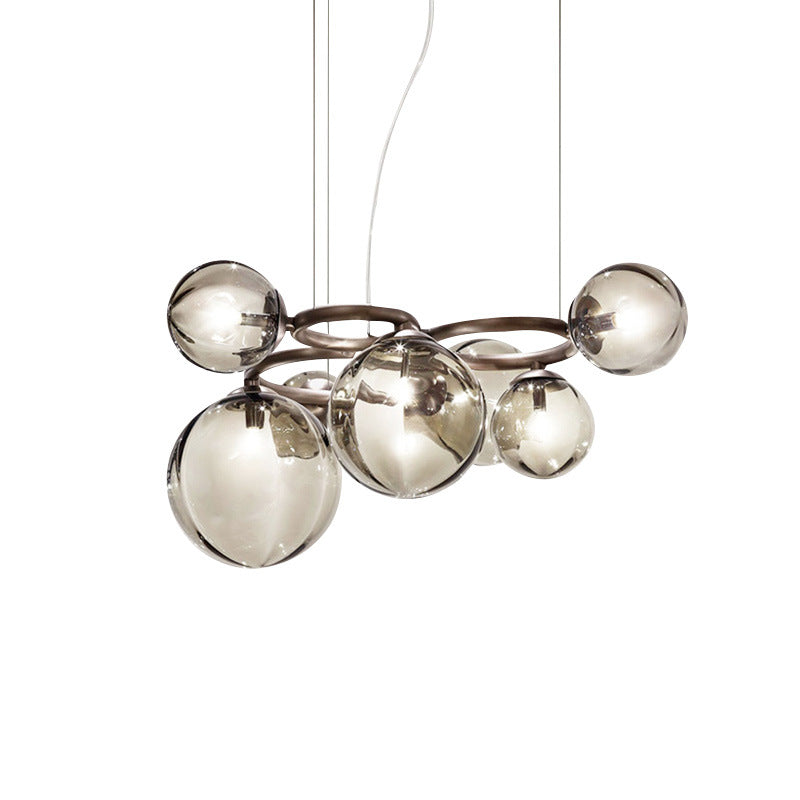 HEIKESZ Nordic Chandelier Lamp in the Living Room Modern Magic Bean Glass Ball Master Bedroom Dining Room Chandelier Smoky Gray Second Bedroom Study New Lamp