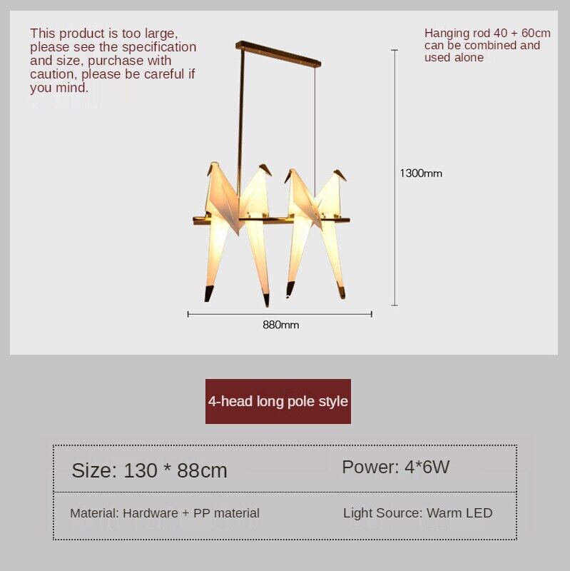 HEIKESZ Nordic Origami Bird Chandelier Modern Minimalist Artistic Hanging Lamp for Living Room Bedroom Ceiling Light