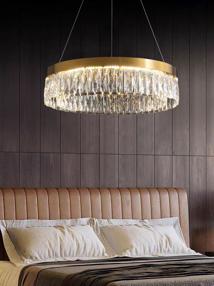 HEIKESZ Modern Luxury Crystal Chandelier Round Stainless Steel Ceiling Light for Living Room Dining Bedroom Hotel Club