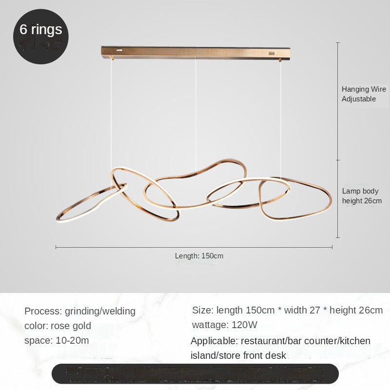 HEIKESZ Post-Modern Stainless Steel Chandelier Nordic Style Creative Ring Bar Lamp Warm Light for Living Room Bedroom Restaurant Ceiling Lighting