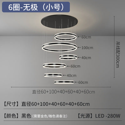 HEIKESZ Modern Black Art Ring Chandelier Luxury Living Room Light for Duplex Loft Villa