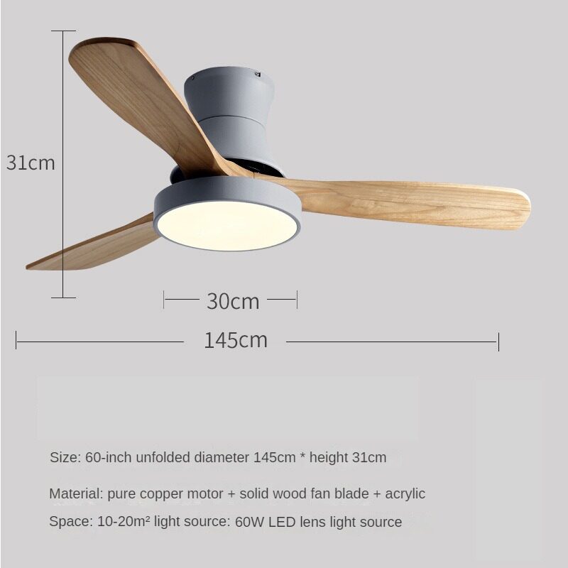 HEIKESZ Nordic Solid Wood Fan Lamp Large Wind Ceiling Fan for Dining Room Living Room Simple Mute Design