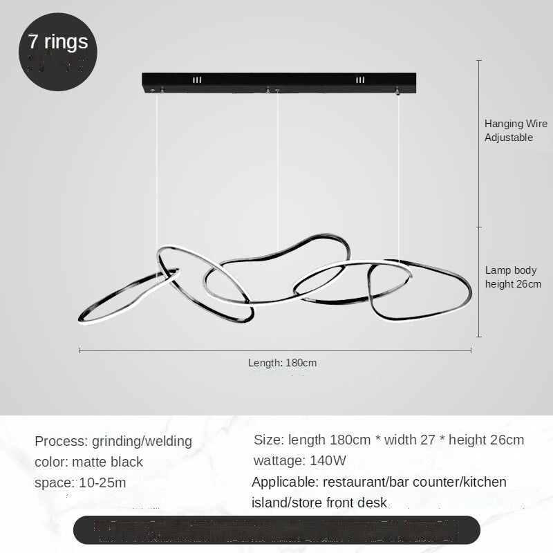 HEIKESZ Post-Modern Stainless Steel Chandelier Nordic Style Creative Ring Bar Lamp Warm Light for Living Room Bedroom Restaurant Ceiling Lighting