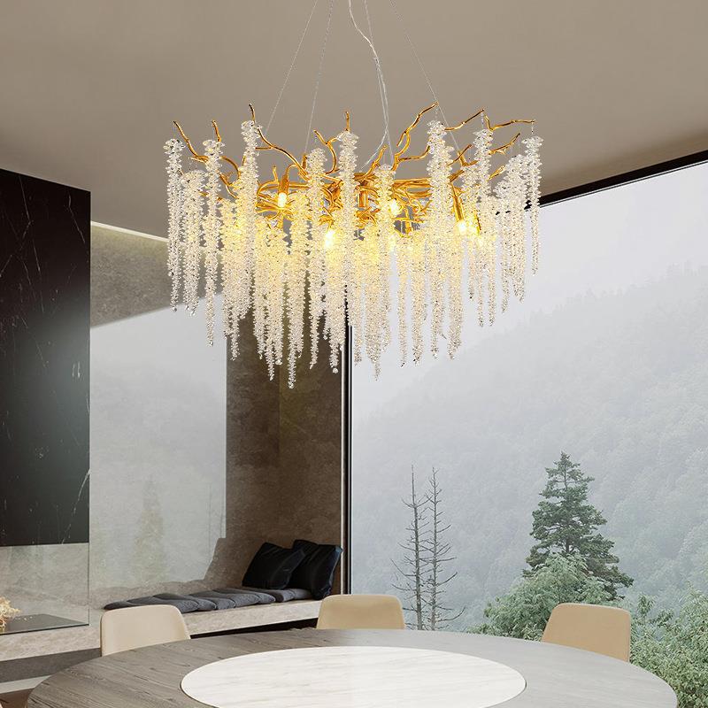 HEIKESZ Modern Crystal Chandelier Luxury Water Drop Branch Design for Living Room Dining Room Bedroom Villa Lighting
