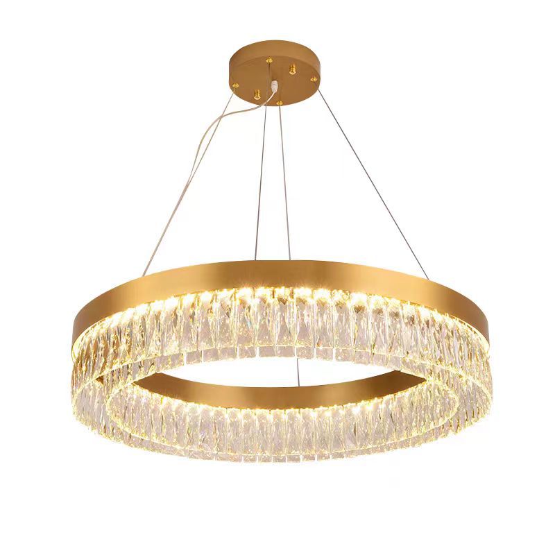 HEIKESZ Modern Luxury Crystal Chandelier Round Stainless Steel Ceiling Light for Living Room Dining Bedroom Hotel Club