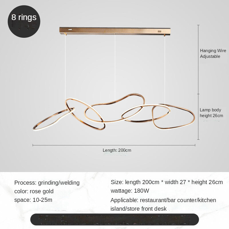 HEIKESZ Post-Modern Stainless Steel Chandelier Nordic Style Creative Ring Bar Lamp Warm Light for Living Room Bedroom Restaurant Ceiling Lighting