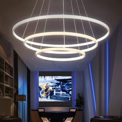 HEIKESZ Modern Minimalist LED Chandelier for Living Room Bedroom Dining Room Warm Light Creative Round Pendant Lamp Ceiling Lighting
