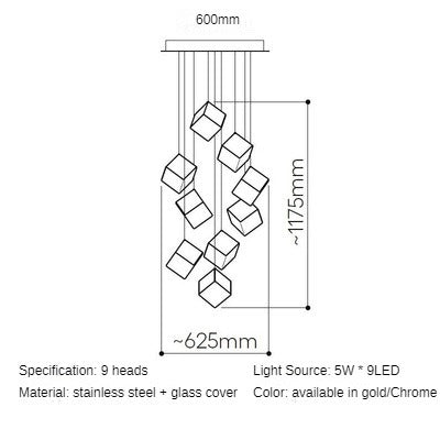 HEIKESZ Loft Staircase Long Chandelier Empty Creative Crystal Glass Cube Ice Modern Restaurant Bar Chandelier