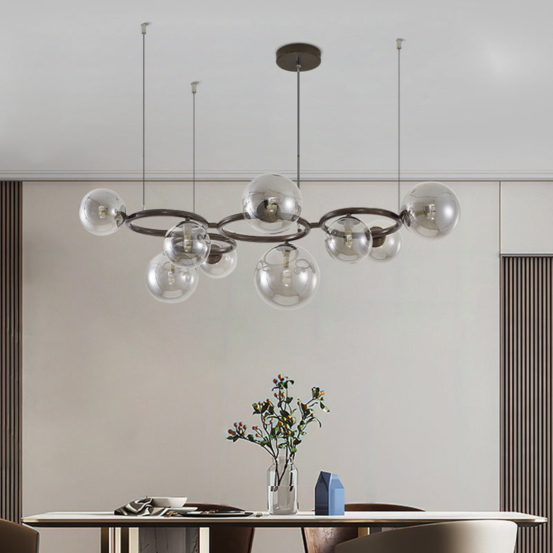 HEIKESZ Nordic Chandelier Lamp in the Living Room Modern Magic Bean Glass Ball Master Bedroom Dining Room Chandelier Smoky Gray Second Bedroom Study New Lamp