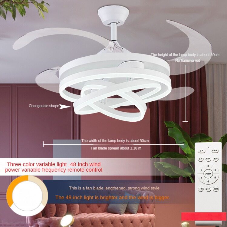 HEIKESZ Modern Nordic Ceiling Fan With LED Light 42 48 Inch Invisible Fan Remote Control For Livingroom Bedroom Restaurant Decor