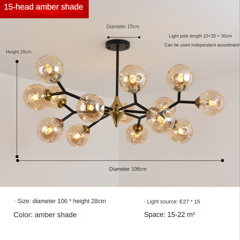 HEIKESZ Nordic Magic Bean Molecular Lamp Modern Glass Ball Chandelier for Living Room Bedroom Dining Room Warm Lighting Ceiling Decor