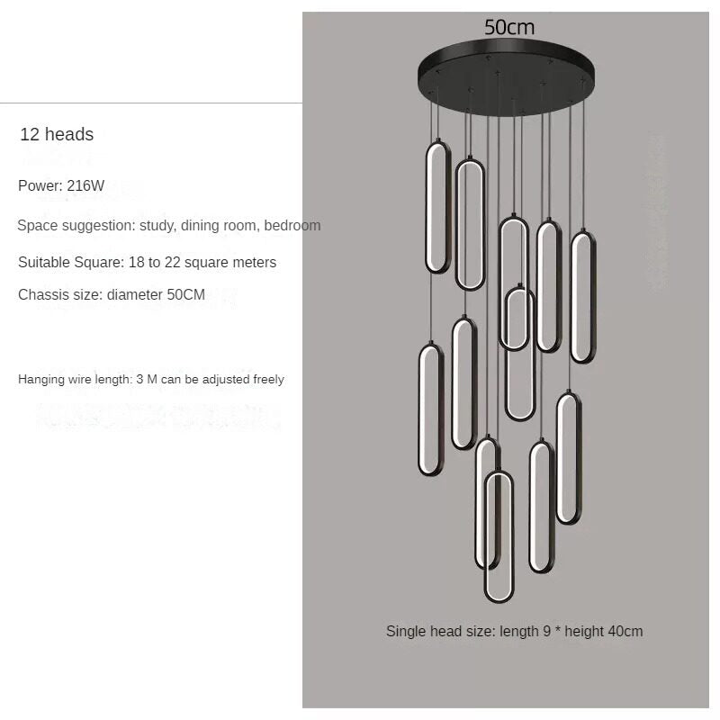 HEIKESZ Modern Minimalist Stair Chandelier Black Square Hollow Lamp for Villa Duplex Living Room Nordic Ceiling Light LED Pendant