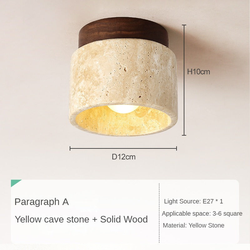 HEIKESZ Yellow Cave Stone Lamp Japanese Style Wooden Wabi Sabi Ceiling Light Retro Medieval Cream Wind Porch Balcony Corridor Aisle LED Light for Room