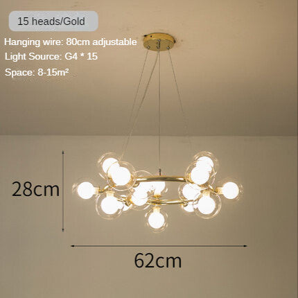 HEIKESZ Nordic Modern Minimalist Magic Bean Glass Bubble Ball Chandelier Warm Lighting for Living Room Bedroom Dining Room Ceiling Lamps