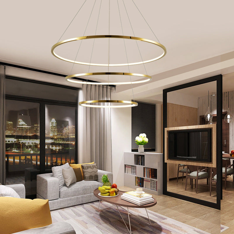 HEIKESZ Modern Ring Chandelier LED Light Minimalist Creative Stainless Steel Line Lamp Nordic Design for Living Room Bedroom Kitchen