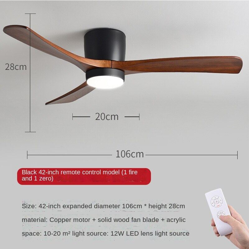 HEIKESZ Ceiling Fan Light Nordic Solid Wood Modern Minimalist Chandelier with Electric Fan for Living Room Bedroom Dining Room