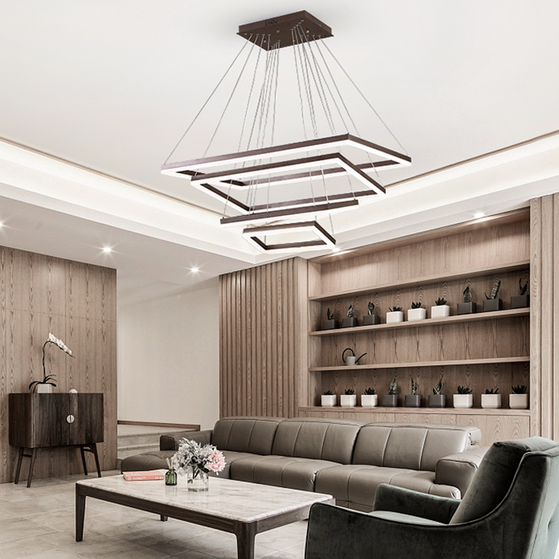 HEIKESZ Modern Rectangular LED Chandelier for Dining Room Living Room Bedroom Warm Light Creative Personality Bar Lamp Upscale Ceiling Lighting