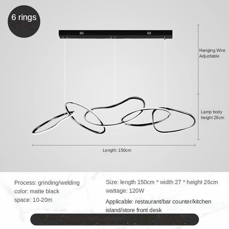 HEIKESZ Post-Modern Stainless Steel Chandelier Nordic Style Creative Ring Bar Lamp Warm Light for Living Room Bedroom Restaurant Ceiling Lighting