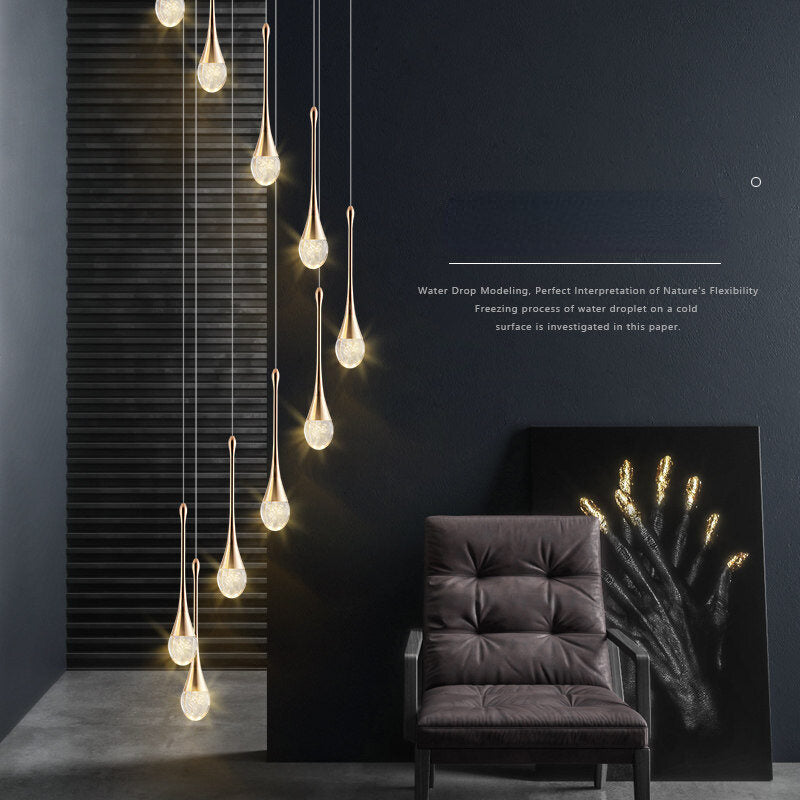 HEIKESZ Modern Minimalist Staircase Chandelier Creative Crystal Design for Duplex Villa Restaurant Living Room Bedroom Ceiling Lighting