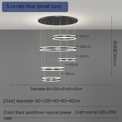 HEIKESZ Modern Black Art Ring Chandelier Luxury Living Room Light for Duplex Loft Villa