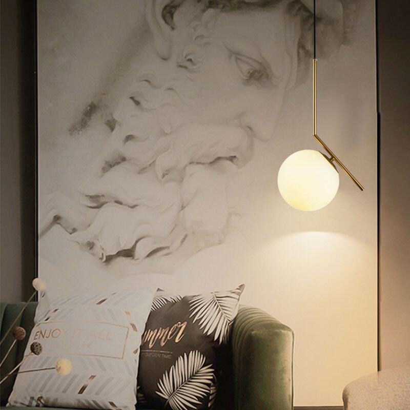 HEIKESZ Nordic Modern Glass Chandelier for Bedroom Dining Room Study Bar LED Ceiling Light Copper Round Hanging Lamp Creative Living Room Lighting